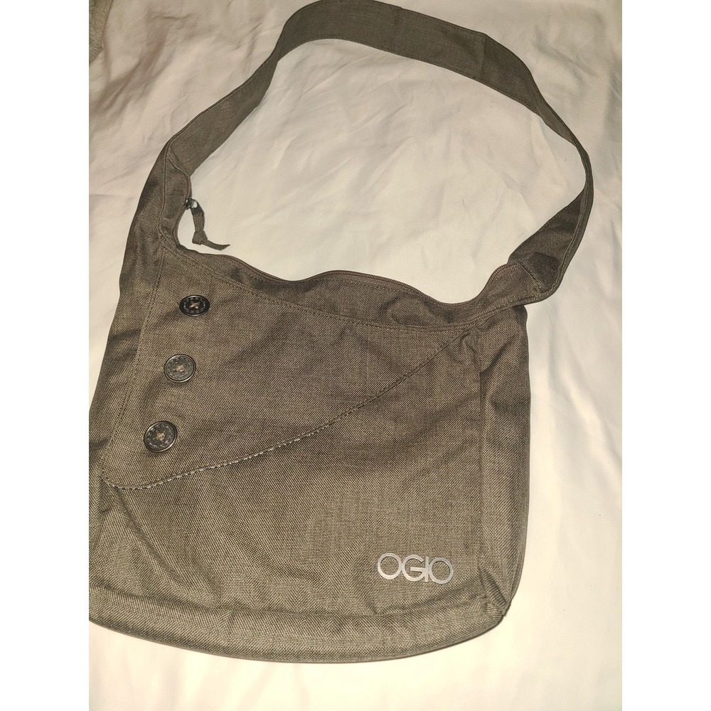 OGIO Messenger Bag Olive Green Canvas Crossbody Chevron Lining Button Detail